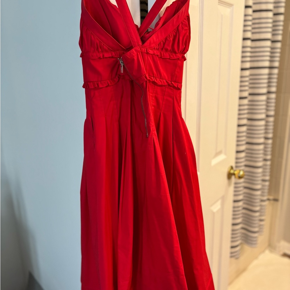 Mable Red Milkmaid Dress with Ruched Bust - Picture 4 of 6